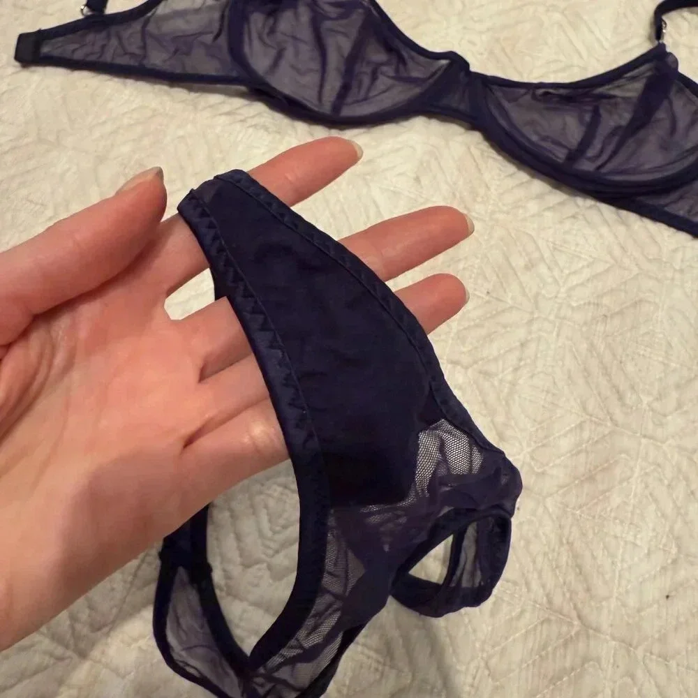 NEW Navy Blue Rosemary Bra  and Panties Matching Set, Marie Mur, 34D and S - Picture 6 of 9
